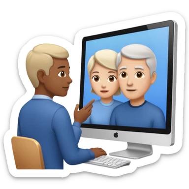 teaching somebody else in person, in the same place, watching the same monitor together, the trainee and trainer are in the similar age sticker