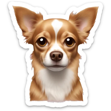 brown longhaired chihuahua with a white dot on forehead and brown nose with a pink spot on the left sticker