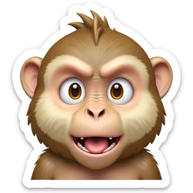 Cinematic Comical Macaque Portrait Emoji, Head tilted dramatically with an exaggerated, shocked expression and a raised eyebrow, featuring a lively, nimble build with spiky fur and wide, comically expressive eyes, Simplified yet hilariously animated features, highly detailed, glowing with a slightly sassy, vibrant glow, high shine, dramatic yet playful, stylized with an air of cheeky primate attitude, soft glowing outline, capturing the essence of a meme-worthy macaque that looks ready to deliver a playful side-eye into viral fame! sticker