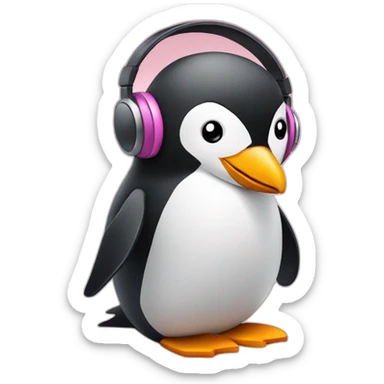 Lady pink penguin listening música  sticker