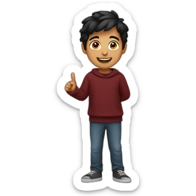 smiling and pointing north indian kid with black hair wearing a dark red sweater sticker