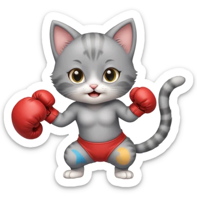 Gray baby girl kitten boxing with happy expression  sticker