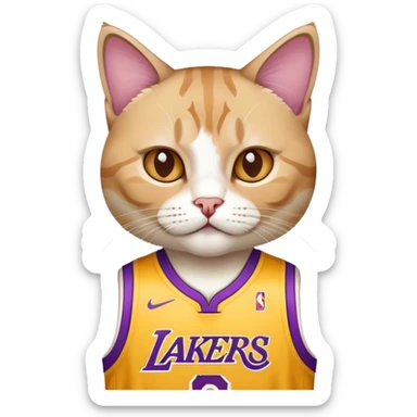 white brown Cat wearing a lakers lebron james jersey  sticker
