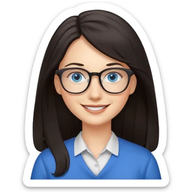 long dark hair, blue eyes, glasses teacher female sticker