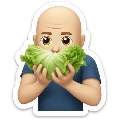 bald man brutally eating lettuce sticker