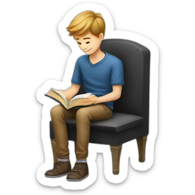 european boy seats with a book sticker