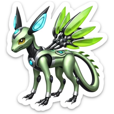  Exotic Organic Mechanical Futuristic Cyborg-Cyber-Meloetta-Zygarde-Zeraora-Protogen-Palkia-hybrid-fusion-Fakémon-creature, full body sticker