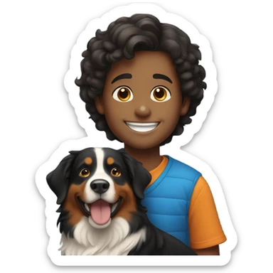 smiling boy with Bernese mountain dog sticker