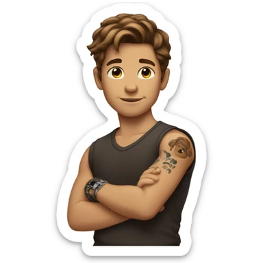 brown haired boy posing with tattoo sticker