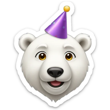 A cute polar bear wearing a birthday hat sticker