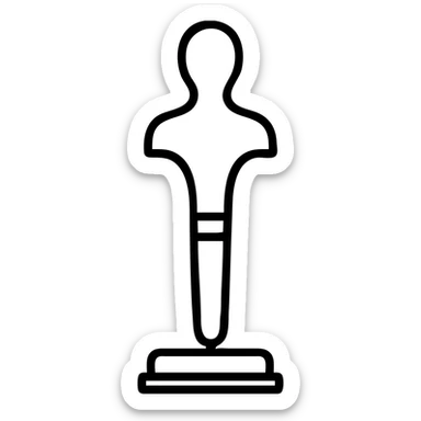 A paintbrush morphing into a metal human sculpture silhouette, symbol of artistic identity, on a display stand sticker