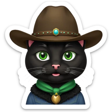combine the cowboy empjis with a bclack cat emoji and make it have a black thick moustache sticker