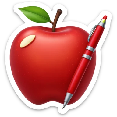 Pen stuck in an apple sticker