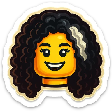 Edit the LEGO minifigure image to make the differently colored section of hair clearly whitish-gray, keeping the rest of the hair, face, and smile the same. Maintain a bright, playful LEGO style consistent with the original. sticker