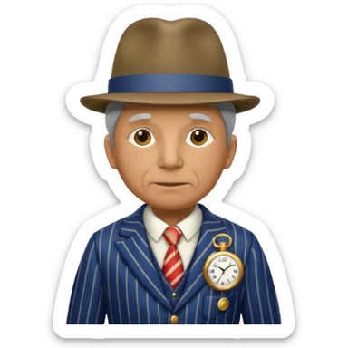 old weighted man with striped suit and felt hat sticker
