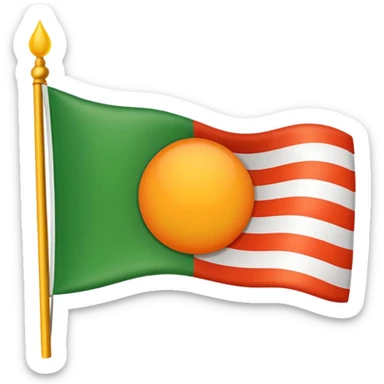 Flag with with 1 red, 1 white and 1 green (in that order) horizontal and an orange/yellow pointed sun in the middle sticker