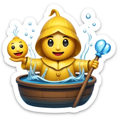 Cinematic Realistic Water Puppetry Pop Culture Emoji, depicted as a whimsical scene of traditional water puppetry rendered with dynamic textures and playful lighting. sticker