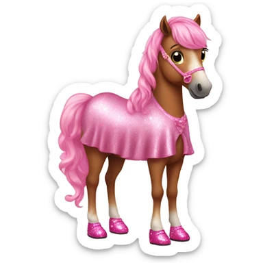 A horse wearing a cute pink glittery dress and pink shoes sticker