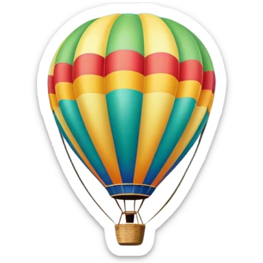 A colorful hot air balloon floating gracefully above the ground, with a clear sky and distant hills in the background. The balloon's vibrant colors stand out against the soft clouds, capturing the peaceful yet adventurous spirit of hot air ballooning. sticker