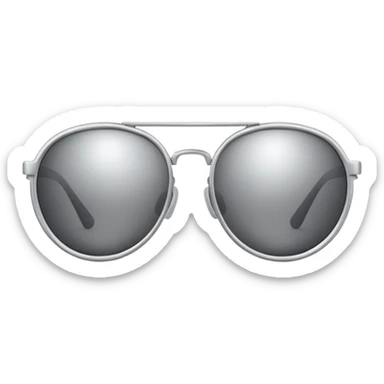 A pair of luxury sunglasses emoji with silver chrome frame, smooth rounded lenses, reflective metallic surface, high-end swag aesthetic, minimal and clean design, iOS emoji style, centered, white background sticker