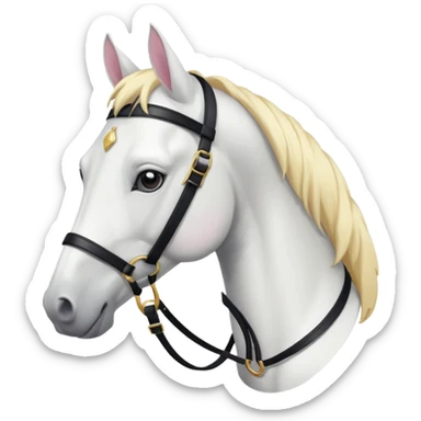 This is a cartoon-style image of a white horse with a light blond mane, wearing a black bridle, and shown in profile with a calm expression. sticker
