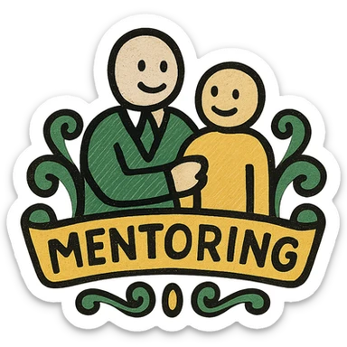mentoring icon, classic look, green gold and white color scheme, elegant lines, decorative details sticker