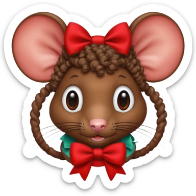 Rat with a curly hair and a bow sticker