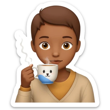 Labubu sipping tea from a cup, minimal and cute sticker