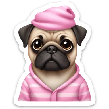 Pug wearing pink pjs sticker
