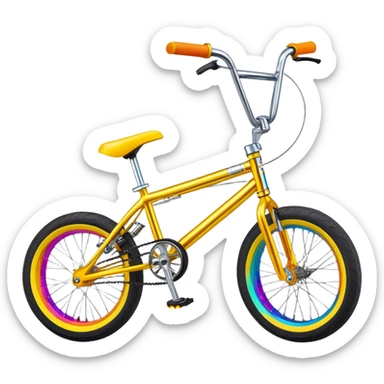 Brightly colored BMX stunt bicycle, clear detailed view, chrome accents, small wheels, freestyle BMX bike design sticker