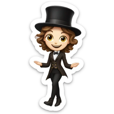happy white girl - brown hair- magician- top hat sticker