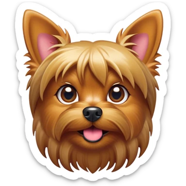 Cinematic Comical Yorkshire Terrier Portrait Emoji, Head tilted dramatically with an exaggeratedly surprised, comical expression and wide, expressive eyes, featuring a perky, well-groomed fur in rich hues, simplified yet hilariously detailed, glowing with a bold, sassy radiance, high shine, exuding playful mischief and cheeky terrier attitude, styled with a soft glowing outline, capturing the essence of a Yorkshire Terrier that appears ready to comically dash out of the frame! sticker