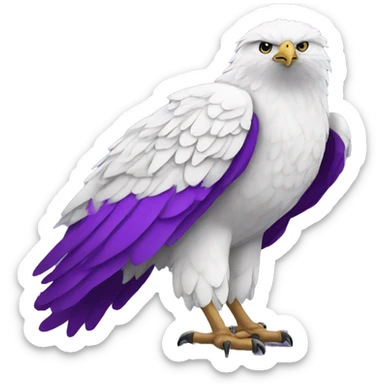 white hawk mascot wearing a purple sweater that says loras on it sticker