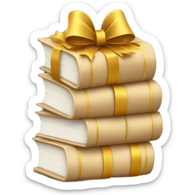 beige books stacked up and tied together by a golden bow sticker