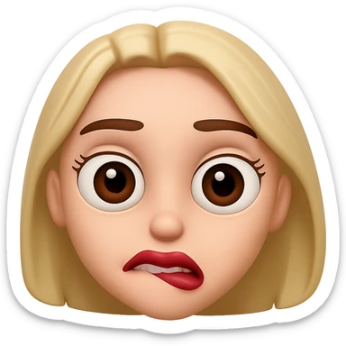Edit the apple emoji style face to make it bite its lip while keeping the big creepy eyes. Remove the background. sticker