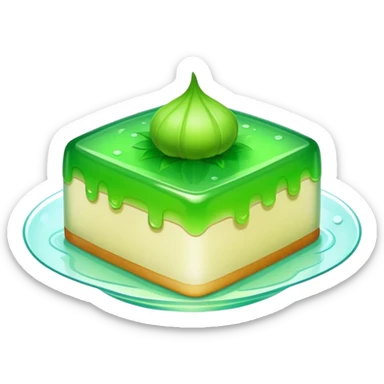 Water chestnut cake translucent jelly dessert, simplified emoji style with bold outlines and bright colors, cartoon style Matai Gao Cantonese sweet sticker