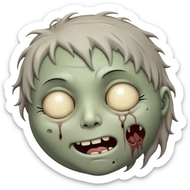 Meme-Worthy Cute Sleeping Zombie Portrait Emoji, with a delightfully quirky, slightly disheveled decaying face in soft ashen hues, head tilted back in peaceful, relaxed sleep with softly closed eyes and a tiny, endearing smile, simplified yet irresistibly charming, highly detailed with a soft eerie glowing outline that captures the gentle, unexpected cuteness of a zombie in serene repose! sticker