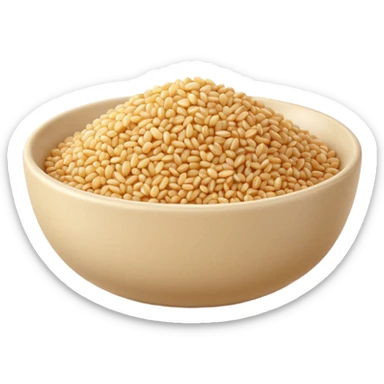 small serving of bulgur in a shallow neutral bowl, light golden-beige grains, slightly glossy, fluffy, grains visible, minimal 3D style, soft highlights and shadows, realistic but stylized, transparent background, emoji scale sticker