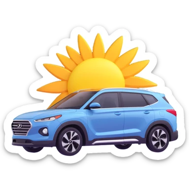 Hyundai INSTER car with open sunroof, sun rays shining through the opening, modern design, 3D emoji style sticker