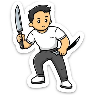 drunk man with pants down holding a knife sticker