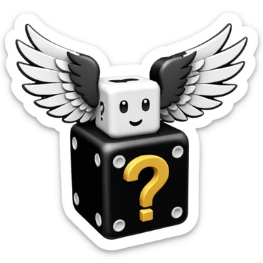 It's appearance is black and white, the black part being the main part of the lucky block while the question marks and corners are white; It carries 2 wings on each side like the other Lucky Blocks. sticker