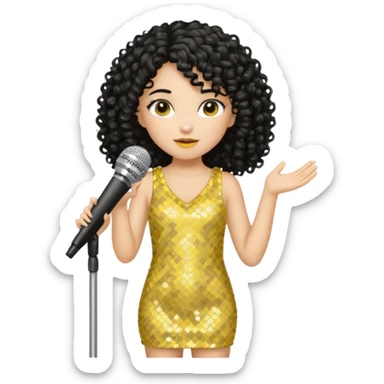 girl in yellow blink dress, black curly hair, holding a mic



















 sticker