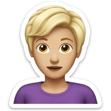 short blonde female with short hair wearing a purple top sticker