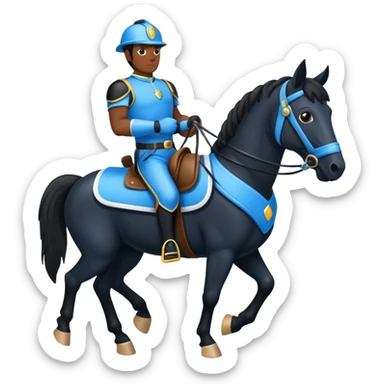 Un caballo negro con equipación azul sticker
