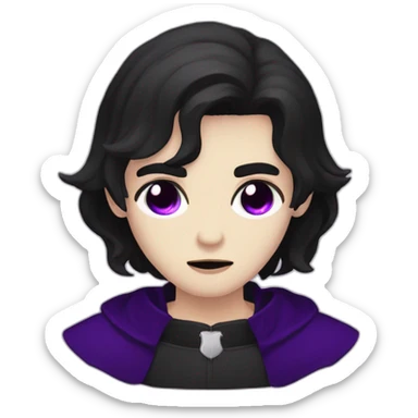 pale handsome sad vampire priest with short wavy black hair and violet eyes sticker