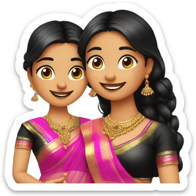 2 indians girls one in pink saree and other one is black saree clicking a selfie sticker