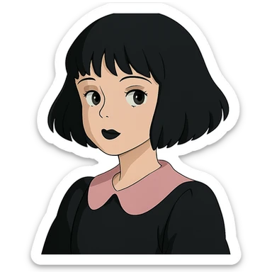 gothic lipstick, black and pink, ghibli style sticker