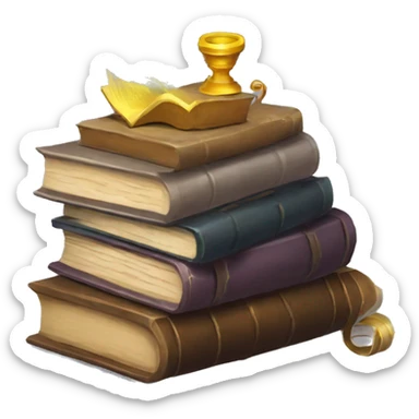 pile of books and scrolls, dungeons and dragons sticker