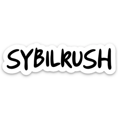 The word "SYBILRUSH" in handwritten style sticker