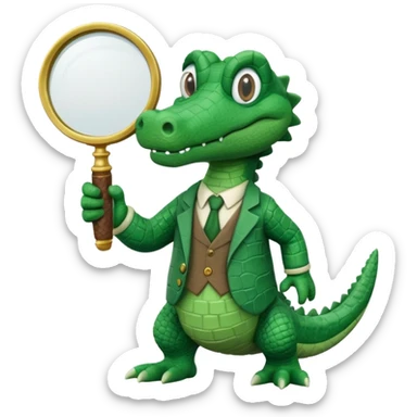 Add a solid white circle background behind the claymation style alligator professor with a magnifying glass, keeping the original style and lighting. sticker